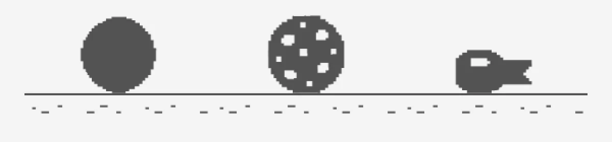 A planet, an asteroid and a roll of tape in pixel art